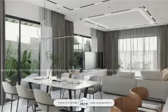 Khu ăn được thiết kế hòa quyện với không gian xanh quanh nhà