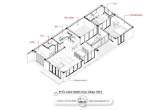Mặt bằng công năng tầng trệt căn biệt thự mái nhật