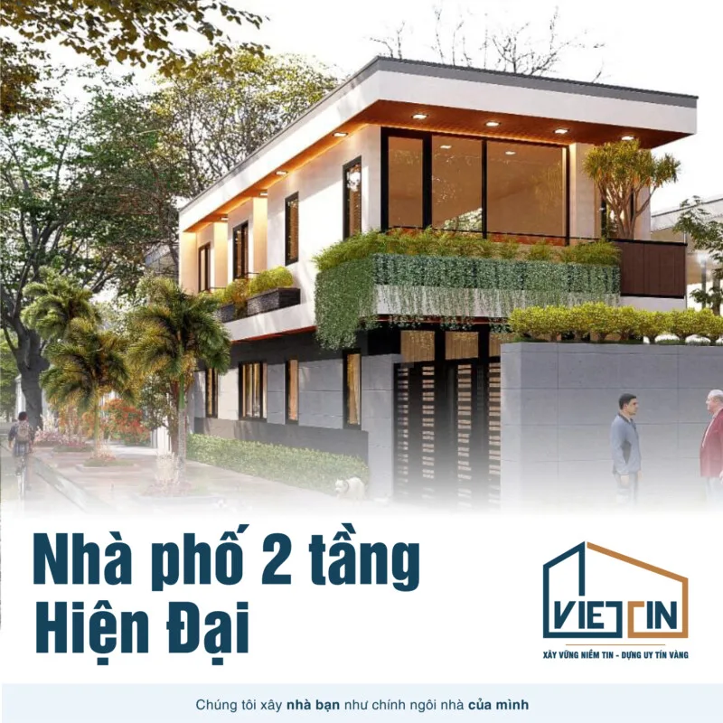Thiết kế nhà phố 2 tầng hiện đại theo xu hướng không gian sống xanh 1 Nhà phố 2 tầng hiện đại