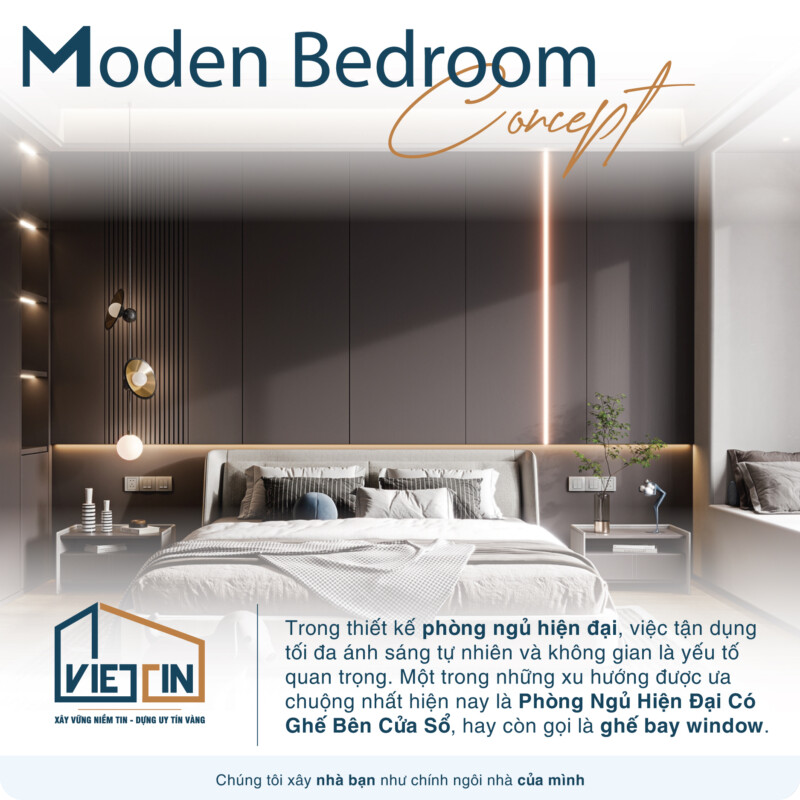 Phòng ngủ hiện đại có ghế bên cửa sổ