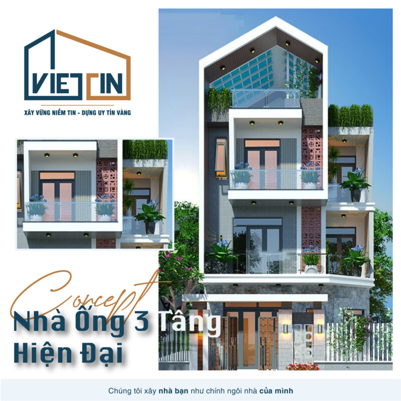 mẫu thiết kế nhà ống 3 tầng hiện đại
