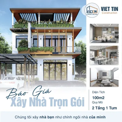 Báo Giá Xây Nhà 2 Tầng 1 Tum 100m2 Trọn Gói