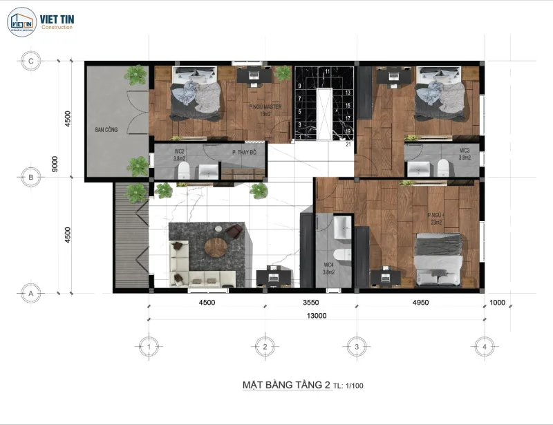 Biệt Thự Phố Mái Thái 2 Tầng 9x13m