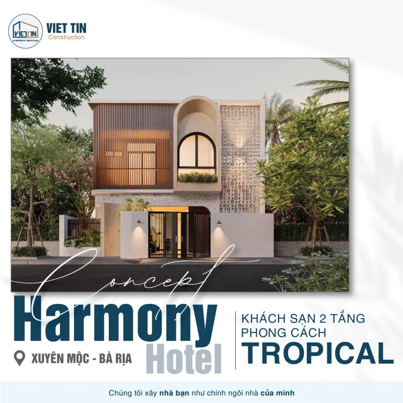 Thiết Kế Khách Sạn Harmony 2 Tầng Phong Cách Tropical Hiện Đại 1 Thiết kế Khách sạn 2 tầng phong cách tropical hiện đại