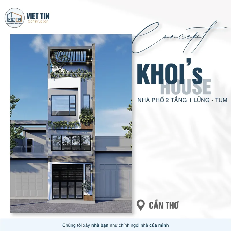 KHOI HOUSE - Cần Thơ | Nhà ống hiện đại 2 tầng 1 lửng + tum 1 Nhà ống hiện đại 2 tầng 1 lửng - tum