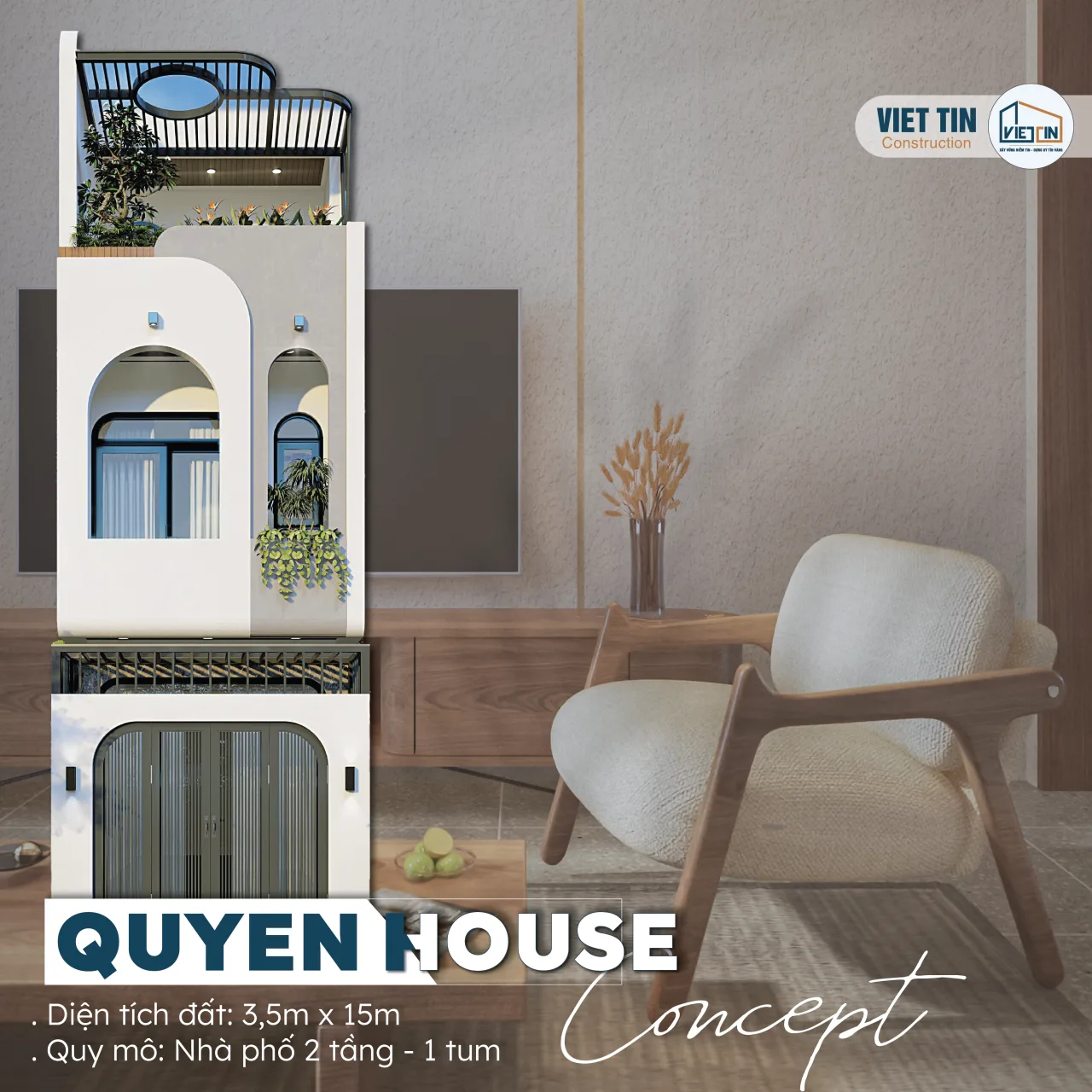 Quyen House – Ngôi Nhà Phố 2 tầng 1 tum Trong Mơ