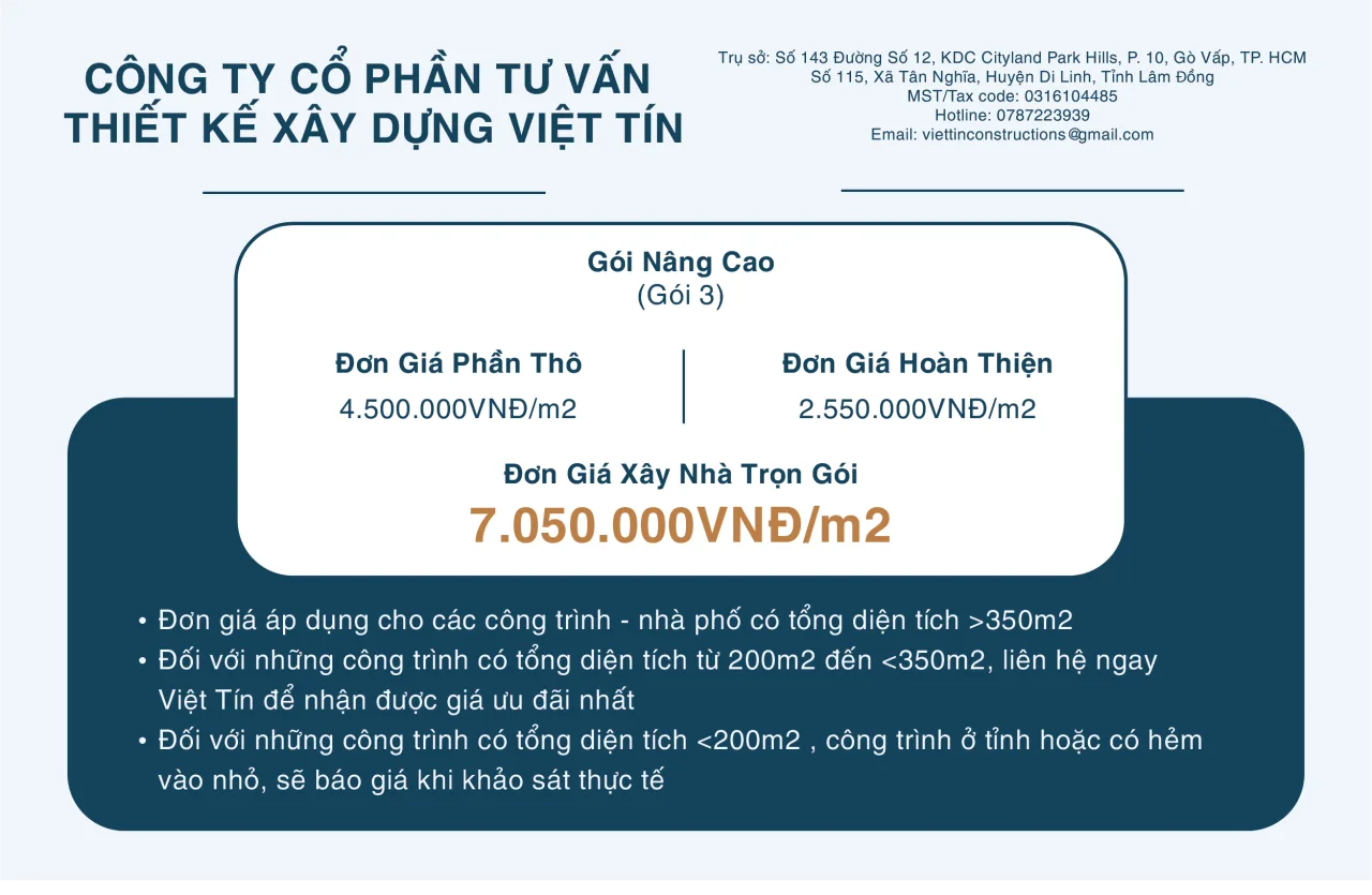 BÁO GIÁ THI CÔNG XÂY NHÀ TRỌN GÓI 2025 | GÓI NÂNG CAO